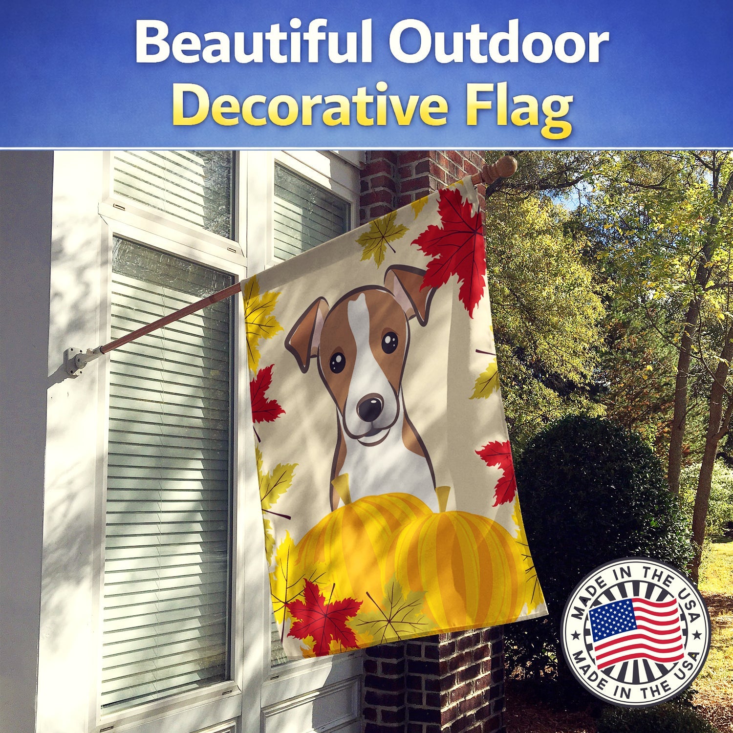 Jack Russell Terrier Thanksgiving House Flag 28x40 Porch Sleeve Pole Decorative Outside Yard Banner Artwork Wall Hanging, Polyester