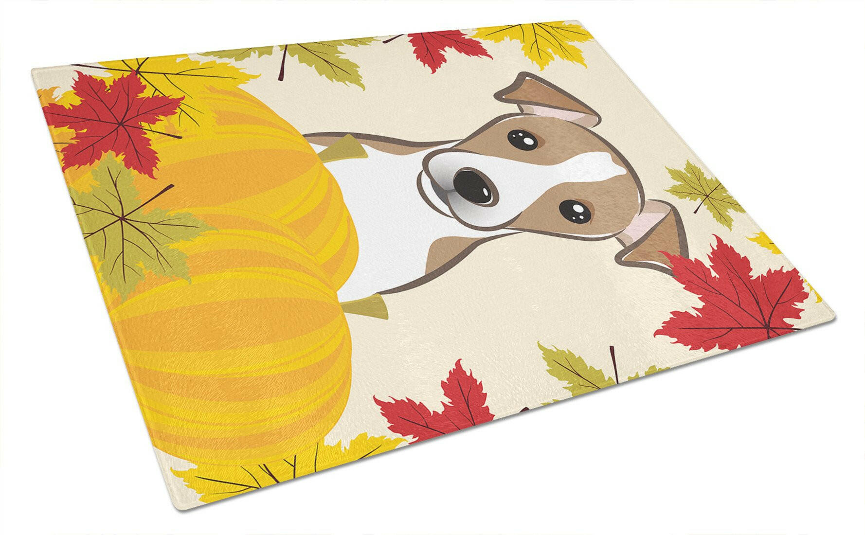 Jack Russell Terrier Thanksgiving Cutting Board Tempered Glass Kitchen Cutting Surface, Heat Resistant Chopping, Non-Slip Feet, Food Prep & Serving