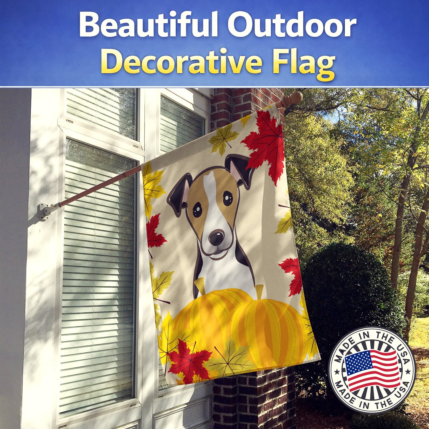 Jack Russell Terrier Thanksgiving House Flag 28x40 Porch Sleeve Pole Decorative Outside Yard Banner Artwork Wall Hanging, Polyester