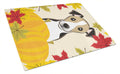 Jack Russell Terrier Thanksgiving Cutting Board Tempered Glass Kitchen Cutting Surface, Heat Resistant Chopping, Non-Slip Feet, Food Prep & Serving