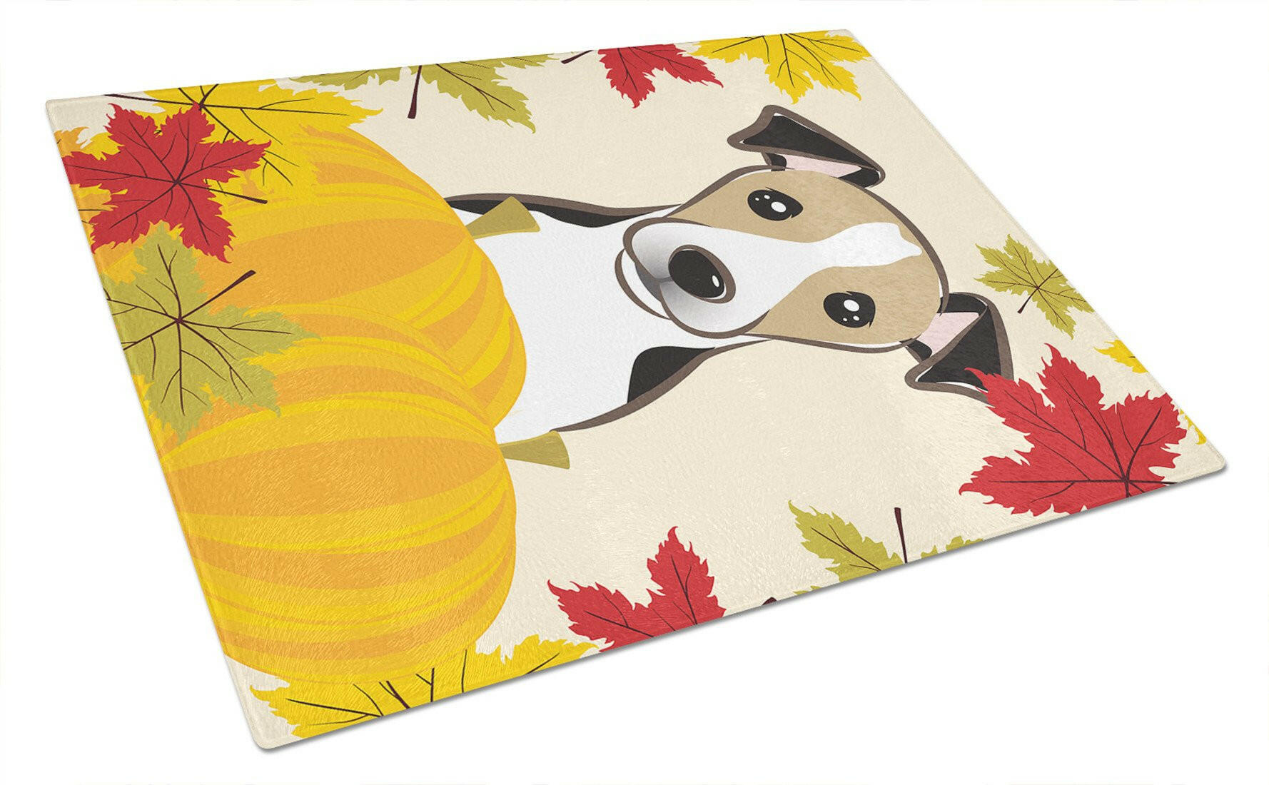 Jack Russell Terrier Thanksgiving Cutting Board Tempered Glass Kitchen Cutting Surface, Heat Resistant Chopping, Non-Slip Feet, Food Prep & Serving