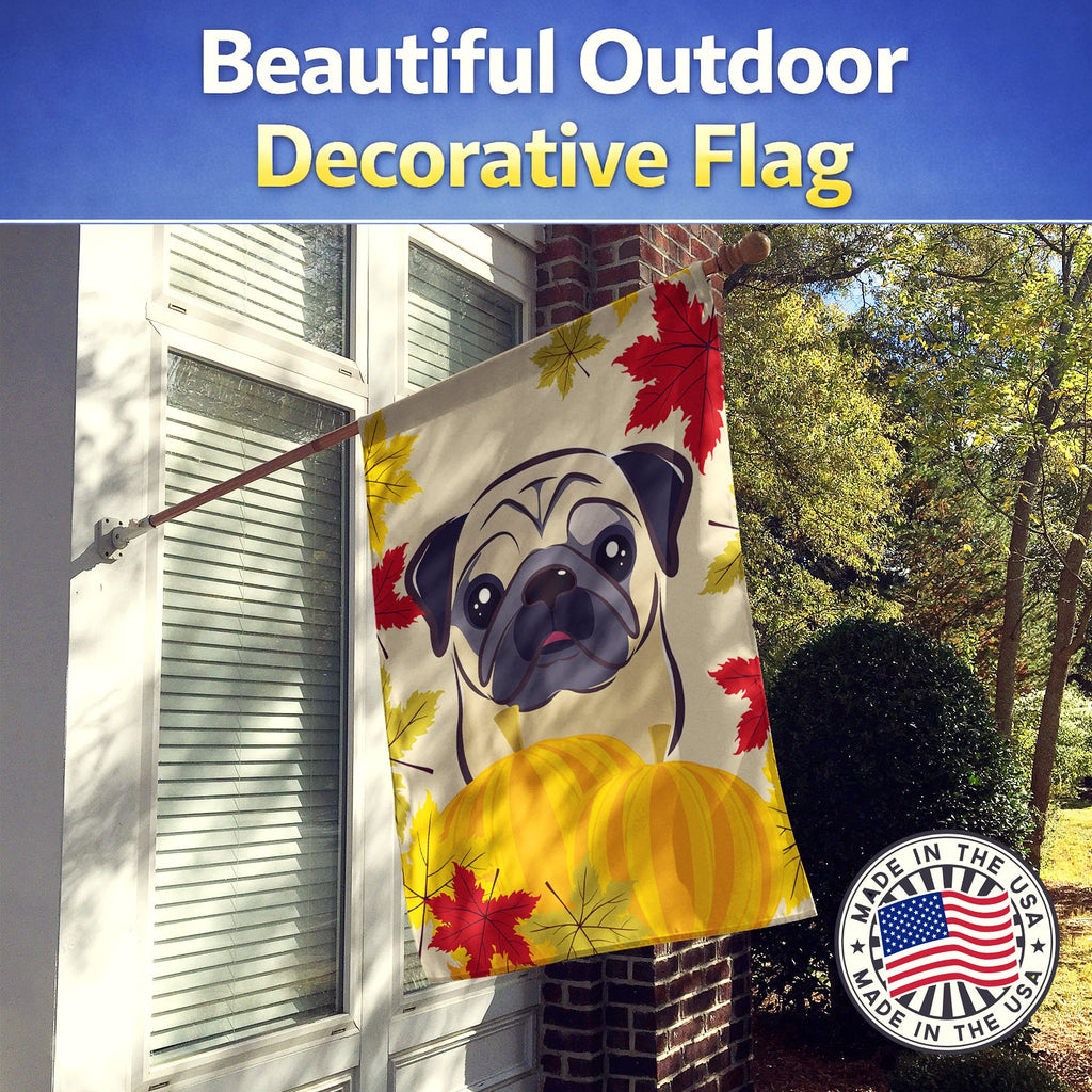 Fawn Pug Thanksgiving House Flag 28x40 Porch Sleeve Pole Decorative Outside Yard Banner Artwork Wall Hanging, Polyester