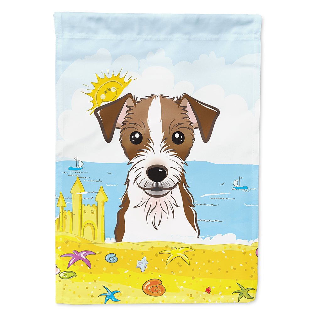 Jack Russell Terrier Summer Beach House Flag 28x40 Porch Sleeve Pole Decorative Outside Yard Banner Artwork Wall Hanging, Polyester