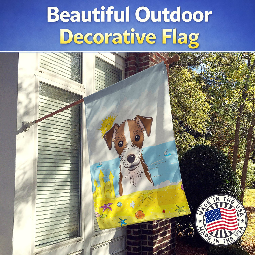 Jack Russell Terrier Summer Beach House Flag 28x40 Porch Sleeve Pole Decorative Outside Yard Banner Artwork Wall Hanging, Polyester