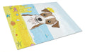 Jack Russell Terrier Summer Beach Cutting Board Tempered Glass Kitchen Cutting Surface, Heat Resistant Chopping, Non-Slip Feet, Food Prep & Serving