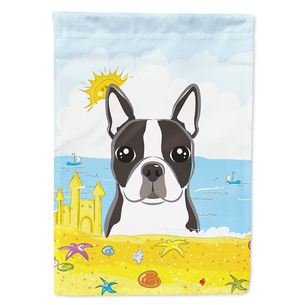 Boston Terrier Summer Beach House Flag 28x40 Porch Sleeve Pole Decorative Outside Yard Banner Artwork Wall Hanging, Polyester