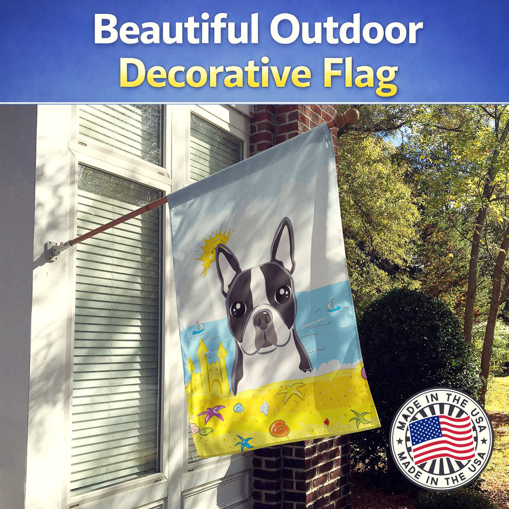 Boston Terrier Summer Beach House Flag 28x40 Porch Sleeve Pole Decorative Outside Yard Banner Artwork Wall Hanging, Polyester