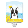 Boston Terrier Summer Beach Ceramic Night Light Compact, UL-Certified, Ideal for Bedroom, Bathroom, Nursery, Hallway, Kitchen, 6x4x3, Multicolor
