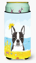 Boston Terrier Summer Beach Tall Boy Hugger Can Cooler Sleeve Machine Washable Drink Collapsible Insulator Beverage Insulated Holder