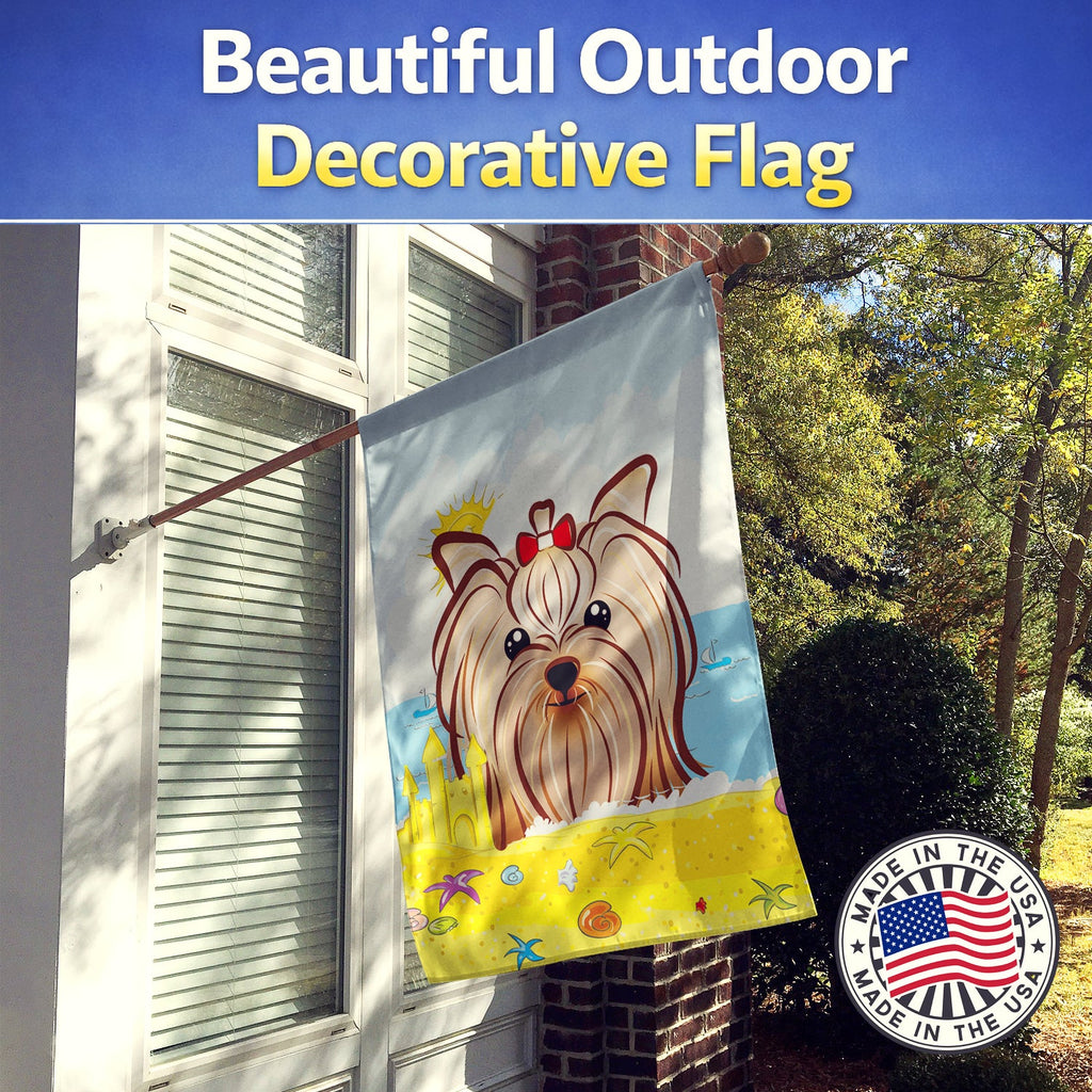 Yorkie Yorkishire Terrier Summer Beach House Flag 28x40 Porch Sleeve Pole Decorative Outside Yard Banner Artwork Wall Hanging, Polyester