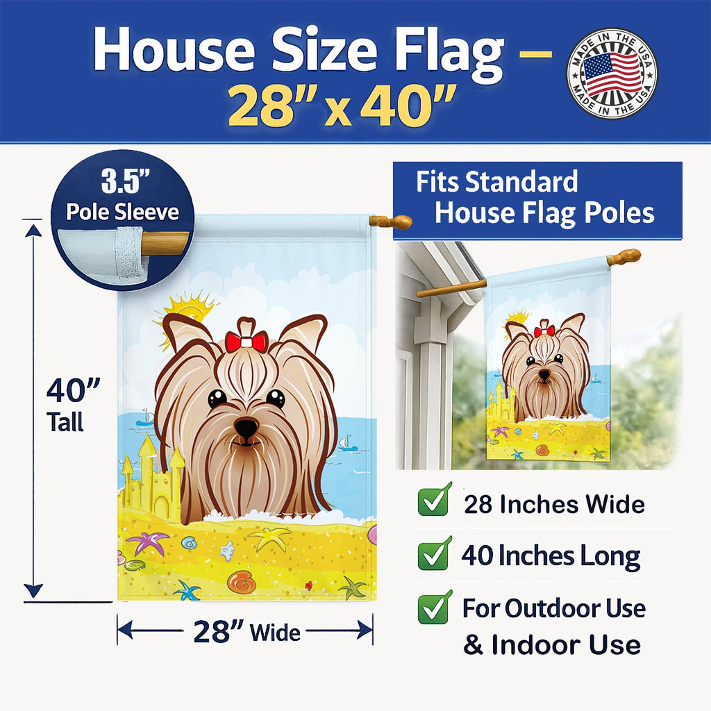 Yorkie Yorkishire Terrier Summer Beach House Flag 28x40 Porch Sleeve Pole Decorative Outside Yard Banner Artwork Wall Hanging, Polyester