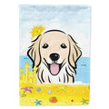 Golden Retriever Summer Beach House Flag 28x40 Porch Sleeve Pole Decorative Outside Yard Banner Artwork Wall Hanging, Polyester