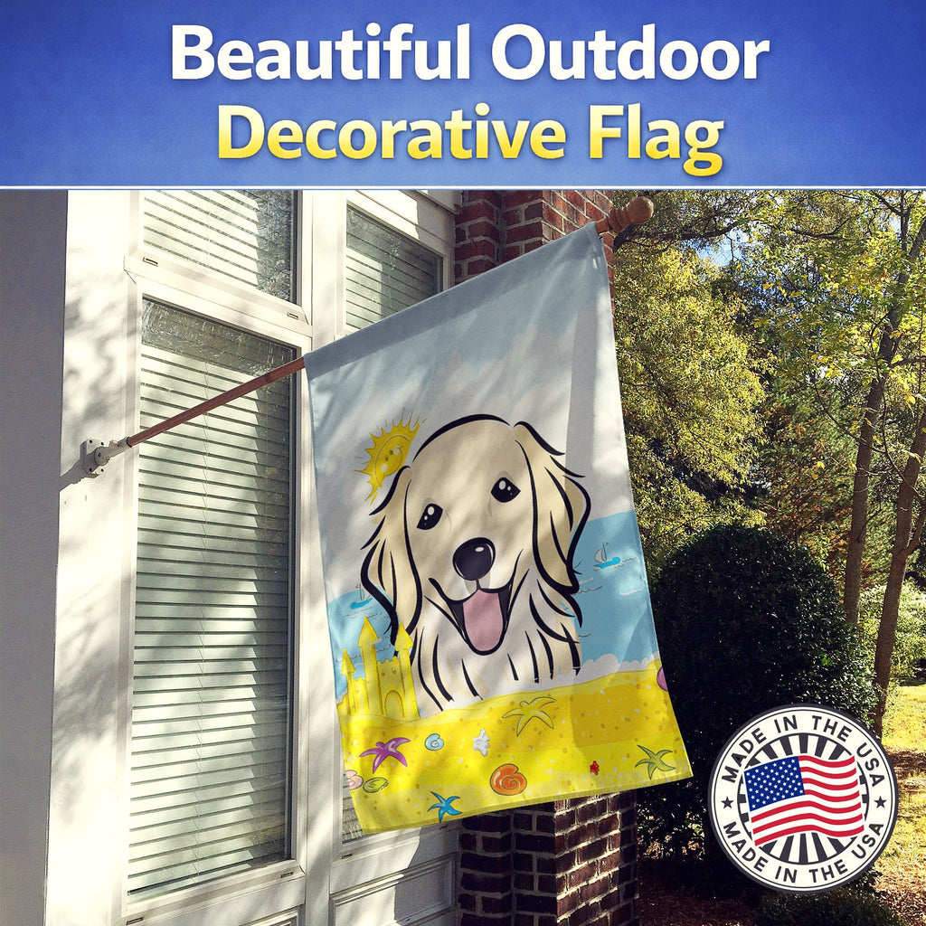 Golden Retriever Summer Beach House Flag 28x40 Porch Sleeve Pole Decorative Outside Yard Banner Artwork Wall Hanging, Polyester
