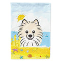 Pomeranian Summer Beach House Flag 28x40 Porch Sleeve Pole Decorative Outside Yard Banner Artwork Wall Hanging, Polyester