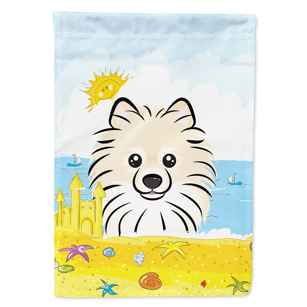Pomeranian Summer Beach House Flag 28x40 Porch Sleeve Pole Decorative Outside Yard Banner Artwork Wall Hanging, Polyester