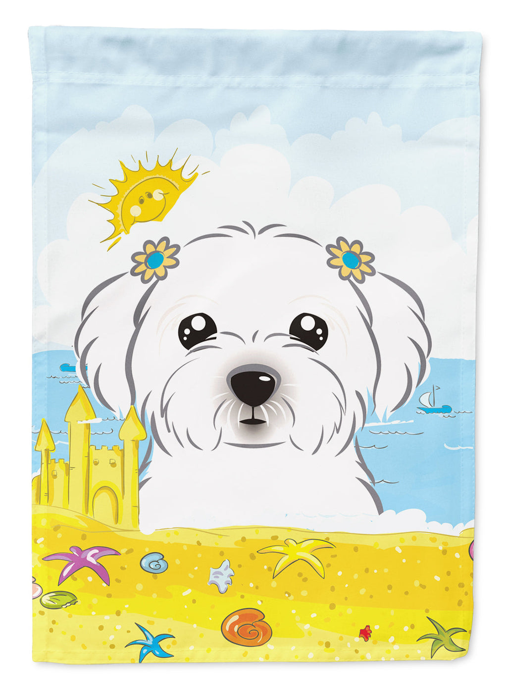 Maltese Summer Beach House Flag 28x40 Porch Sleeve Pole Decorative Outside Yard Banner Artwork Wall Hanging, Polyester