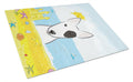 Bull Terrier Summer Beach Cutting Board Tempered Glass Kitchen Cutting Surface, Heat Resistant Chopping, Non-Slip Feet, Food Prep & Serving