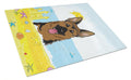 German Shepherd Summer Beach Cutting Board Tempered Glass Kitchen Cutting Surface, Heat Resistant Chopping, Non-Slip Feet, Food Prep & Serving