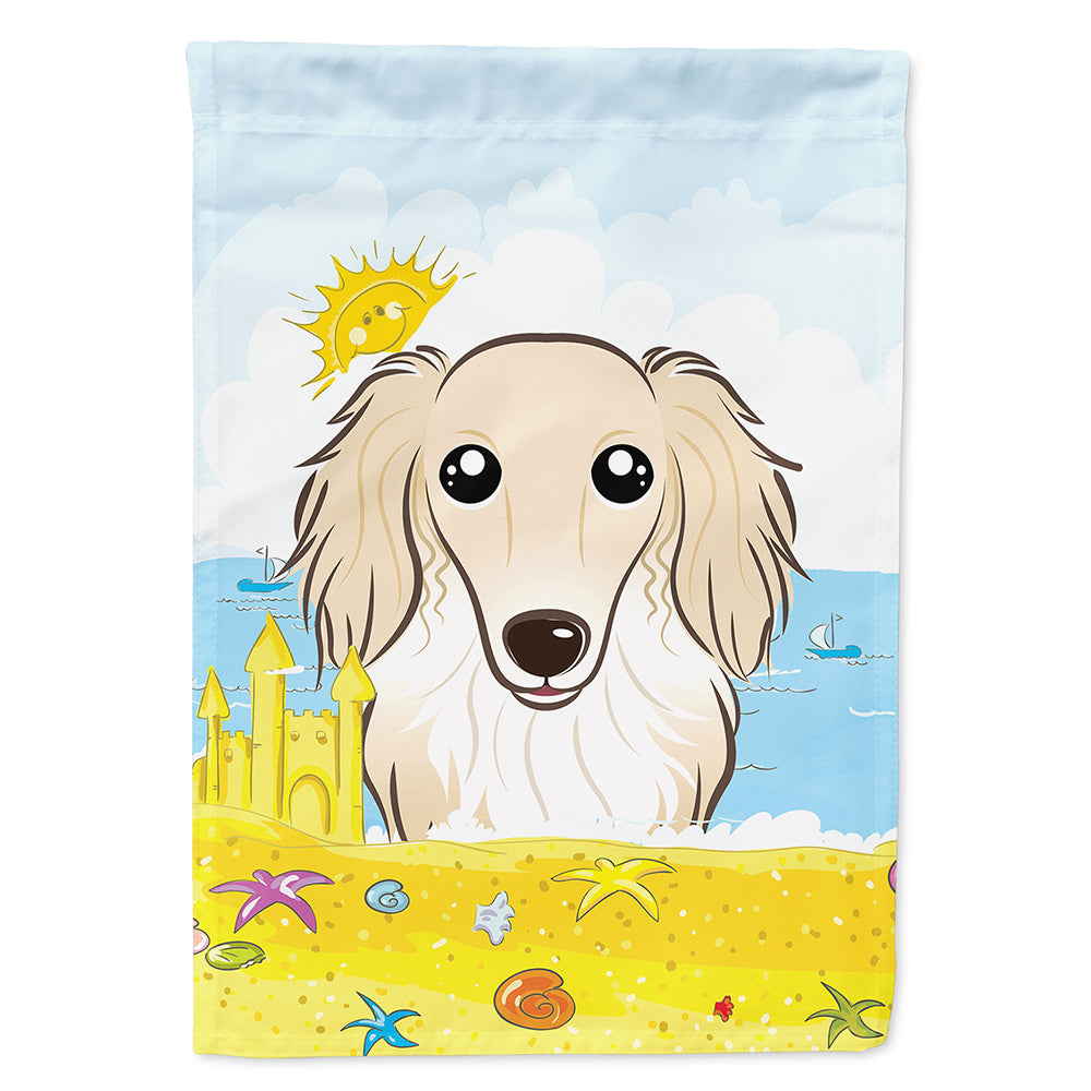 Longhair Creme Dachshund Summer Beach House Flag 28x40 Porch Sleeve Pole Decorative Outside Yard Banner Artwork Wall Hanging, Polyester