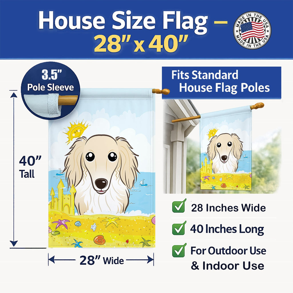 Longhair Creme Dachshund Summer Beach House Flag 28x40 Porch Sleeve Pole Decorative Outside Yard Banner Artwork Wall Hanging, Polyester