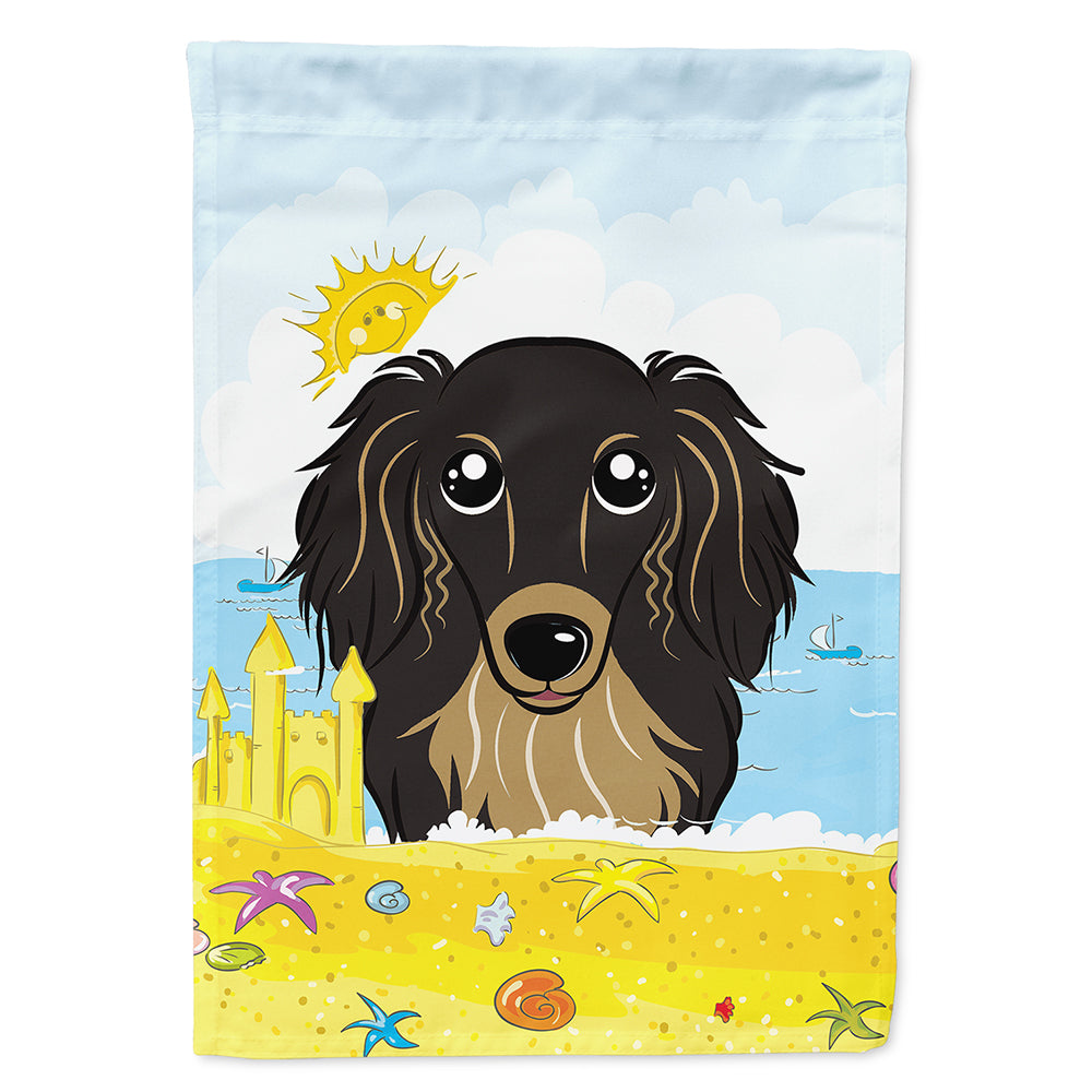 Longhair Black and Tan Dachshund Summer Beach House Flag 28x40 Porch Sleeve Pole Decorative Outside Yard Banner Artwork Wall Hanging, Polyester