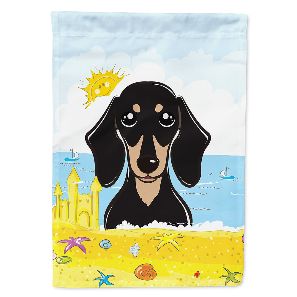 Smooth Black and Tan Dachshund Summer Beach House Flag 28x40 Porch Sleeve Pole Decorative Outside Yard Banner Artwork Wall Hanging, Polyester