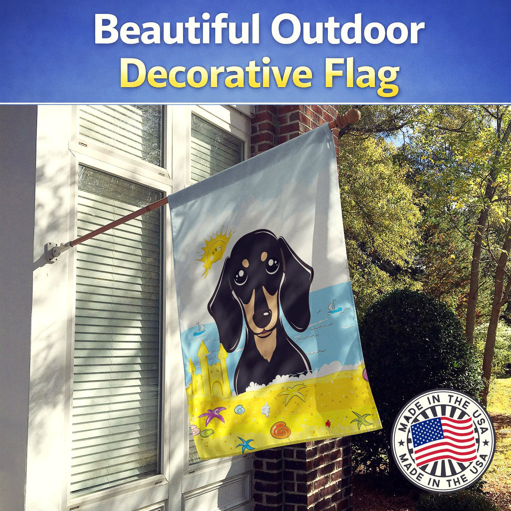 Smooth Black and Tan Dachshund Summer Beach House Flag 28x40 Porch Sleeve Pole Decorative Outside Yard Banner Artwork Wall Hanging, Polyester