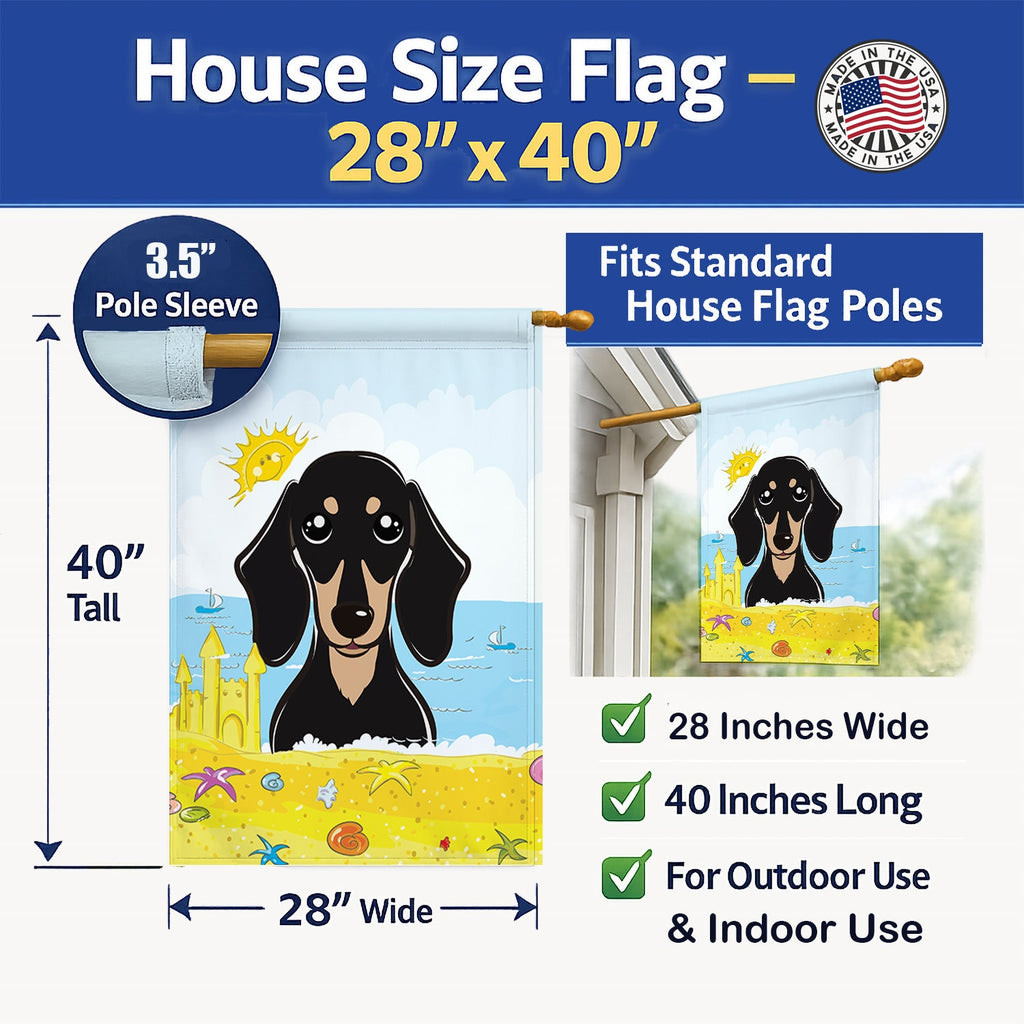Smooth Black and Tan Dachshund Summer Beach House Flag 28x40 Porch Sleeve Pole Decorative Outside Yard Banner Artwork Wall Hanging, Polyester