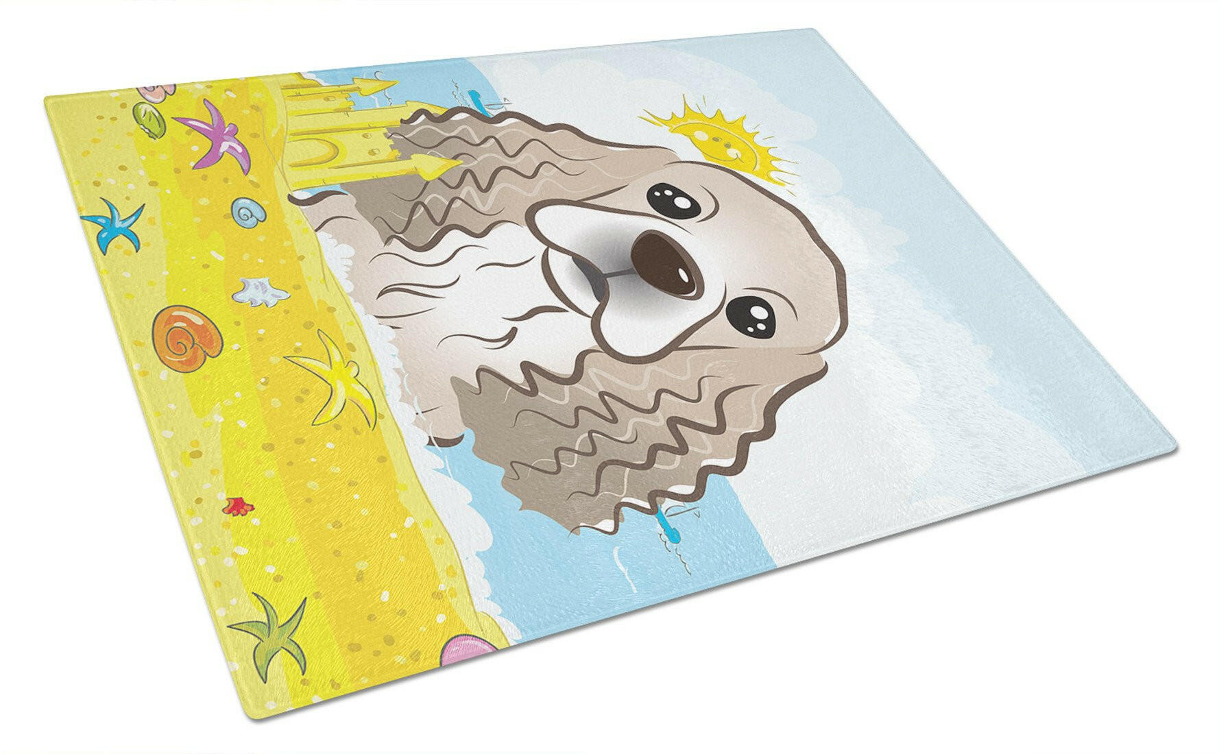 Cocker Spaniel Summer Beach Cutting Board Tempered Glass Kitchen Cutting Surface, Heat Resistant Chopping, Non-Slip Feet, Food Prep & Serving