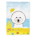 Bichon Frise Summer Beach House Flag 28x40 Porch Sleeve Pole Decorative Outside Yard Banner Artwork Wall Hanging, Polyester