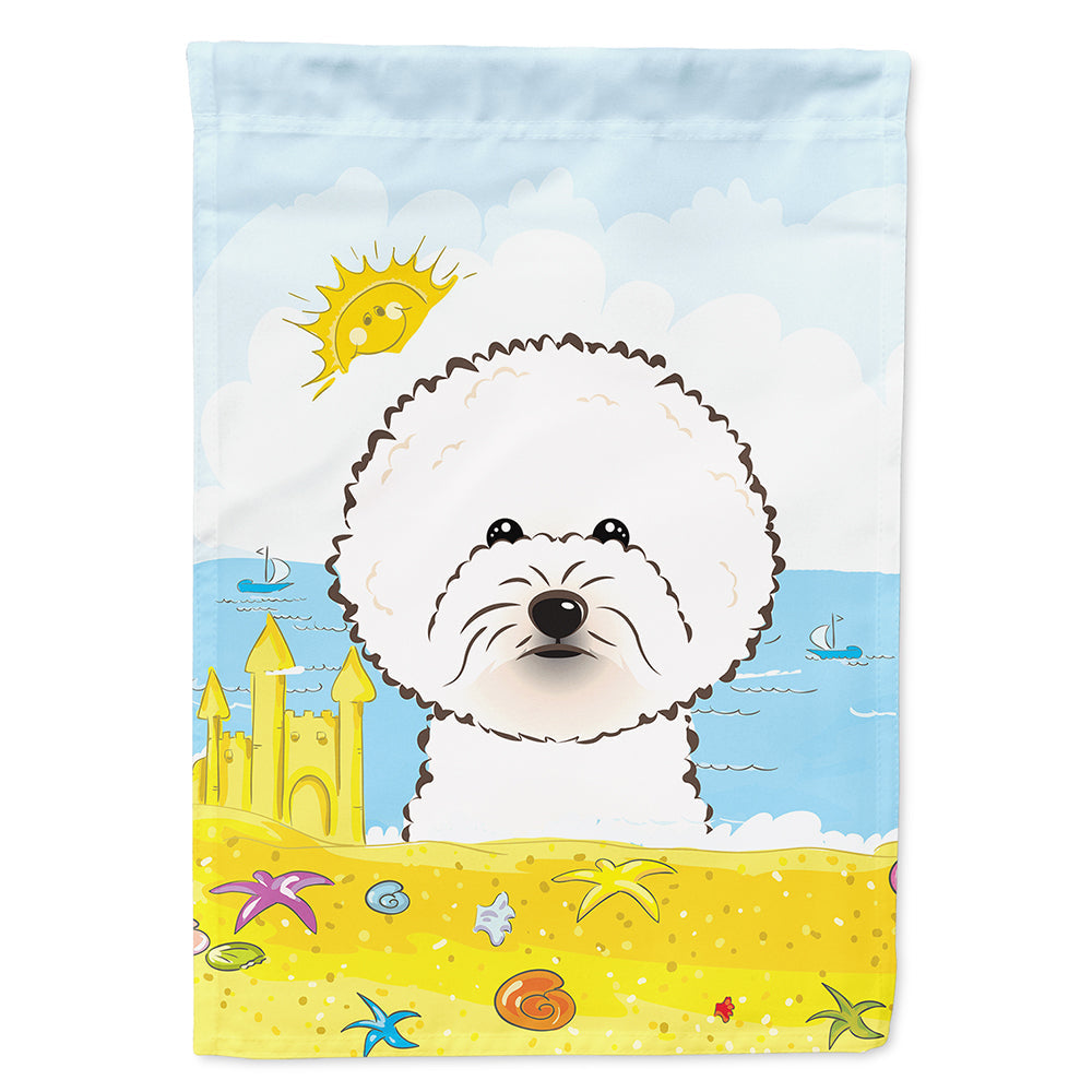 Bichon Frise Summer Beach House Flag 28x40 Porch Sleeve Pole Decorative Outside Yard Banner Artwork Wall Hanging, Polyester