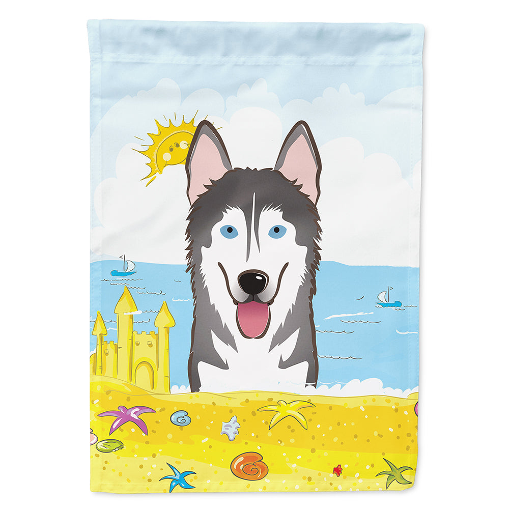 Alaskan Malamute Summer Beach House Flag 28x40 Porch Sleeve Pole Decorative Outside Yard Banner Artwork Wall Hanging, Polyester