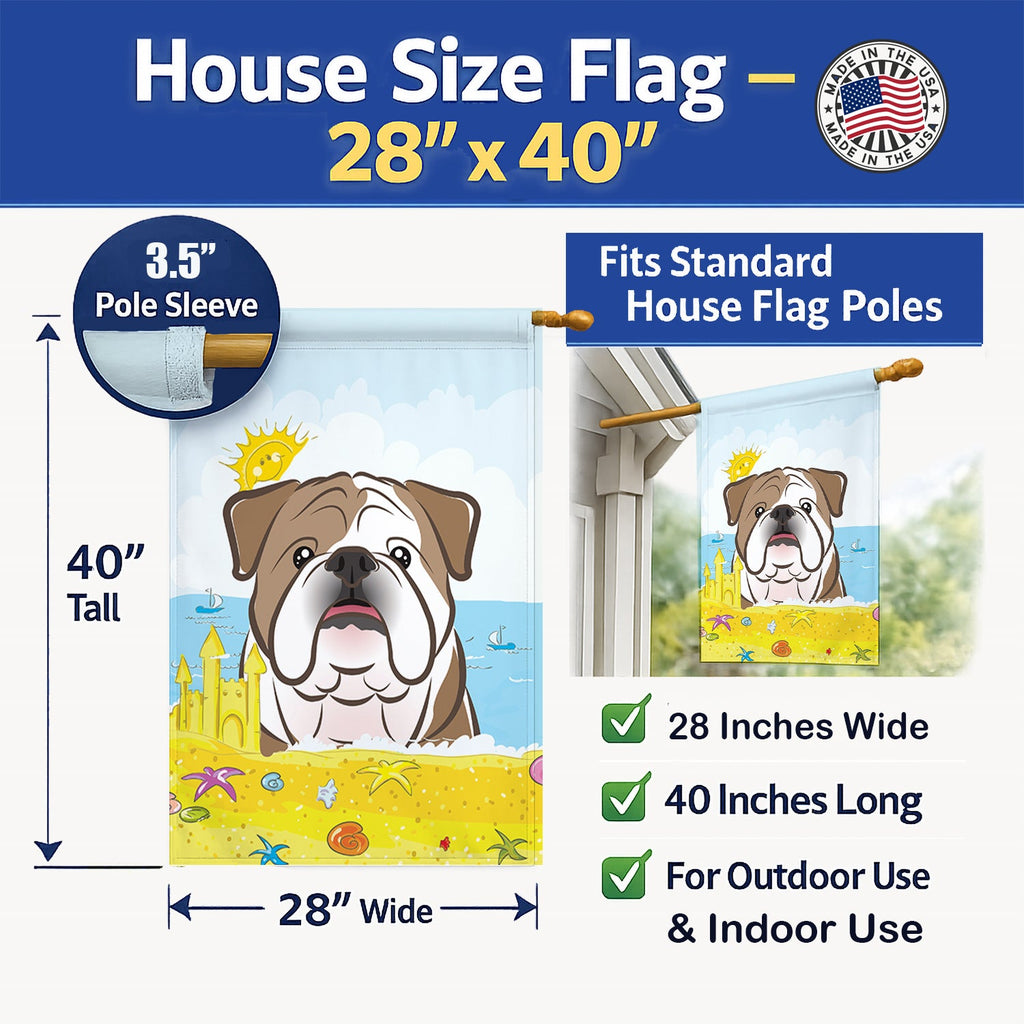 English Bulldog  Summer Beach House Flag 28x40 Porch Sleeve Pole Decorative Outside Yard Banner Artwork Wall Hanging, Polyester