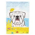 White English Bulldog  Summer Beach House Flag 28x40 Porch Sleeve Pole Decorative Outside Yard Banner Artwork Wall Hanging, Polyester