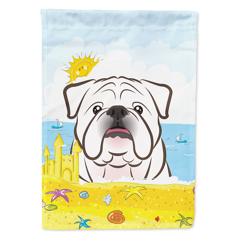 White English Bulldog  Summer Beach House Flag 28x40 Porch Sleeve Pole Decorative Outside Yard Banner Artwork Wall Hanging, Polyester