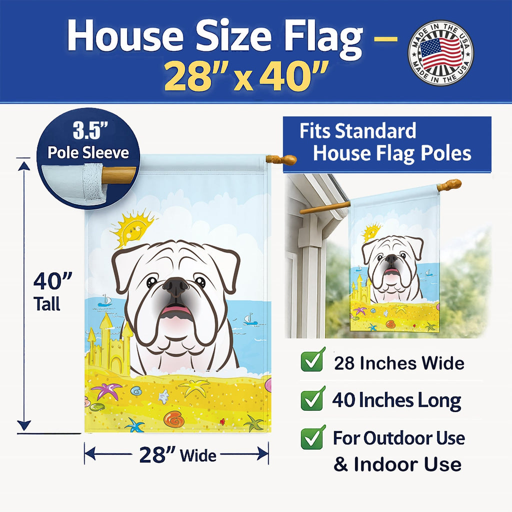 White English Bulldog  Summer Beach House Flag 28x40 Porch Sleeve Pole Decorative Outside Yard Banner Artwork Wall Hanging, Polyester
