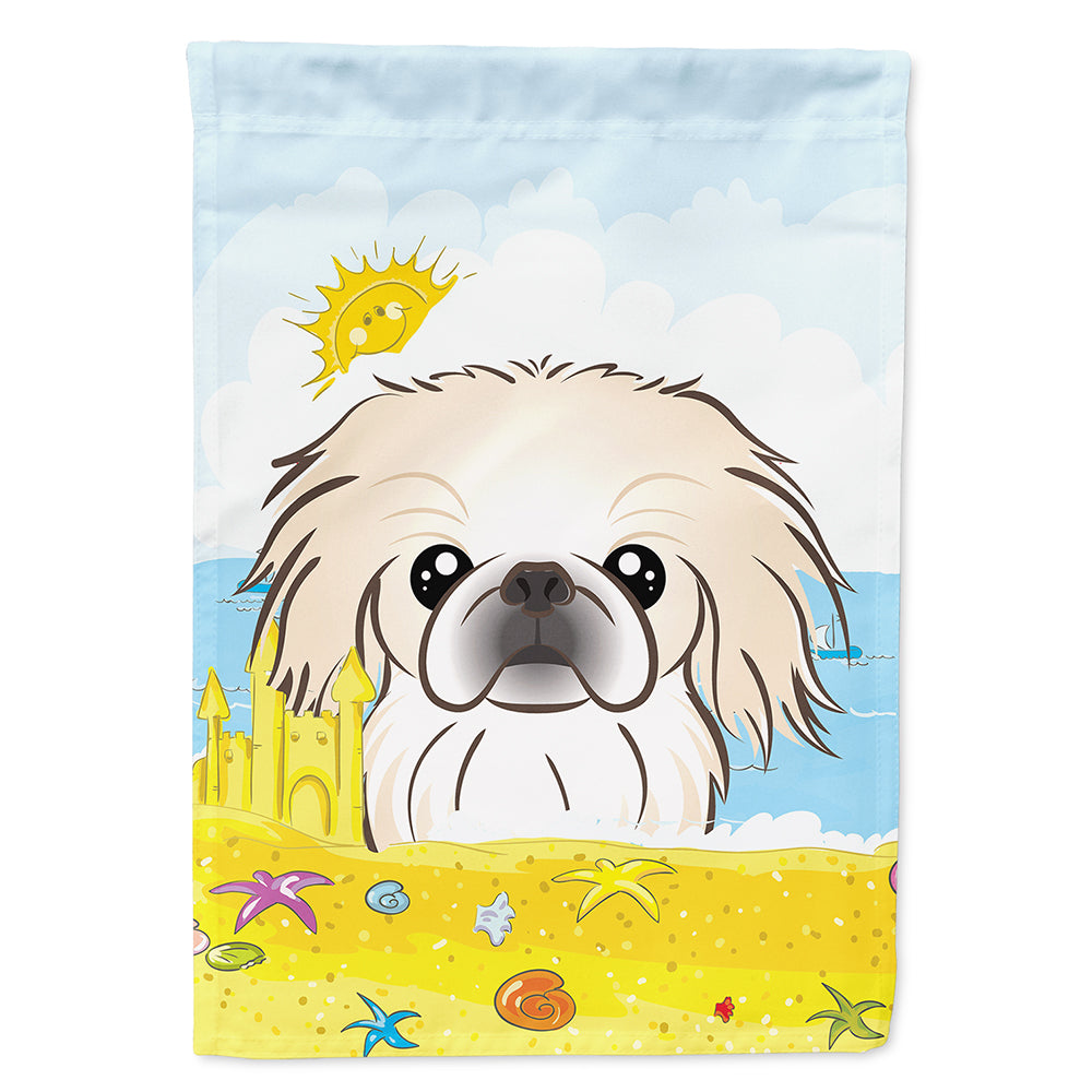 Pekingese Summer Beach House Flag 28x40 Porch Sleeve Pole Decorative Outside Yard Banner Artwork Wall Hanging, Polyester