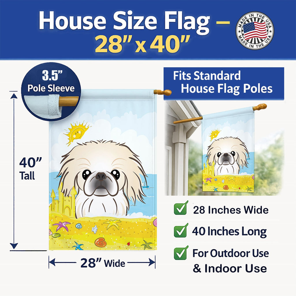 Pekingese Summer Beach House Flag 28x40 Porch Sleeve Pole Decorative Outside Yard Banner Artwork Wall Hanging, Polyester