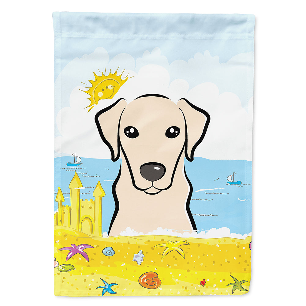 Yellow Labrador Summer Beach House Flag 28x40 Porch Sleeve Pole Decorative Outside Yard Banner Artwork Wall Hanging, Polyester