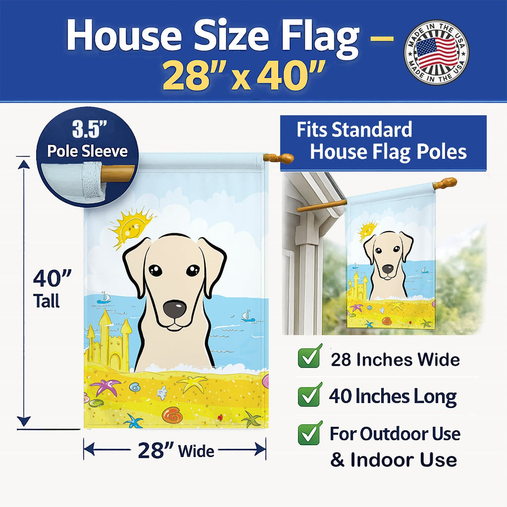 Yellow Labrador Summer Beach House Flag 28x40 Porch Sleeve Pole Decorative Outside Yard Banner Artwork Wall Hanging, Polyester