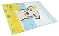 Yellow Labrador Summer Beach Cutting Board Tempered Glass Kitchen Cutting Surface, Heat Resistant Chopping, Non-Slip Feet, Food Prep & Serving