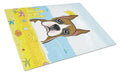 Boxer Summer Beach Cutting Board Tempered Glass Kitchen Cutting Surface, Heat Resistant Chopping, Non-Slip Feet, Food Prep & Serving