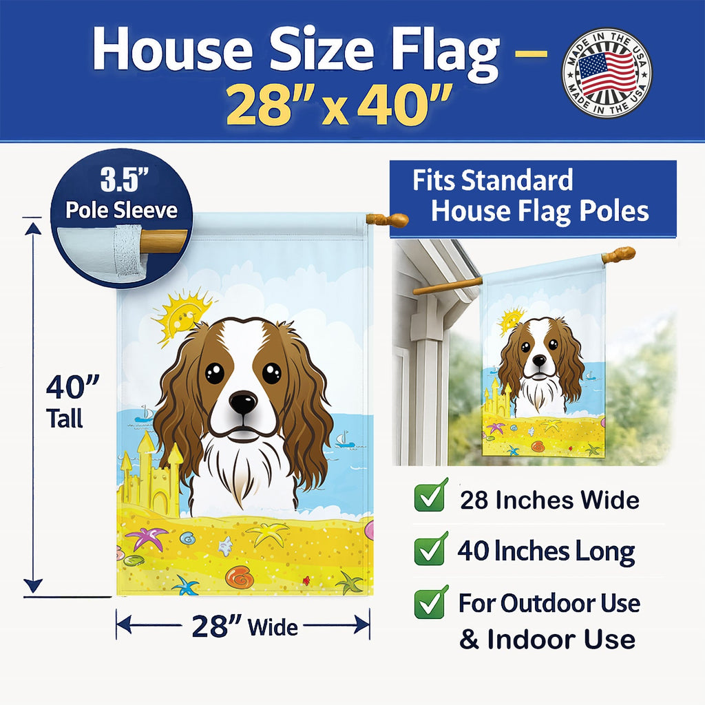 Cavalier Spaniel Summer Beach House Flag 28x40 Porch Sleeve Pole Decorative Outside Yard Banner Artwork Wall Hanging, Polyester
