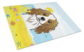 Cavalier Spaniel Summer Beach Cutting Board Tempered Glass Kitchen Cutting Surface, Heat Resistant Chopping, Non-Slip Feet, Food Prep & Serving