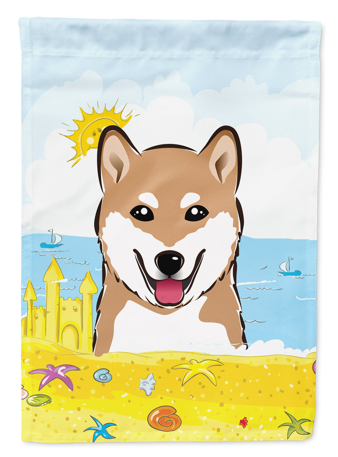 Shiba Inu Summer Beach House Flag 28x40 Porch Sleeve Pole Decorative Outside Yard Banner Artwork Wall Hanging, Polyester