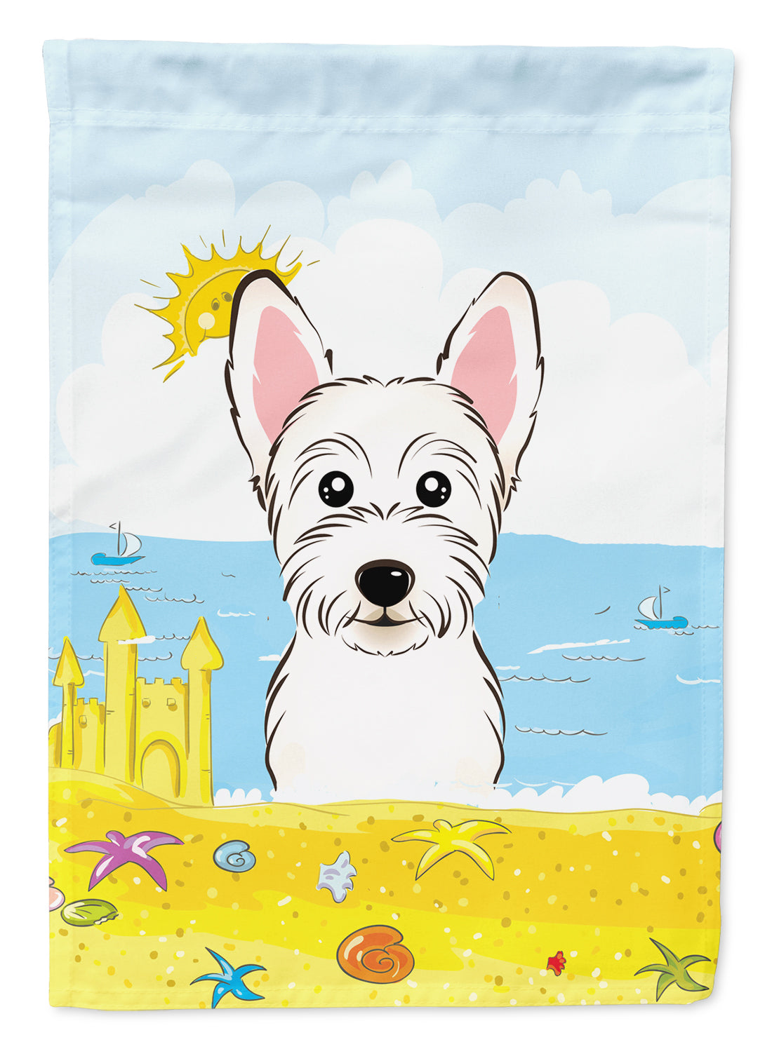 Westie Summer Beach House Flag 28x40 Porch Sleeve Pole Decorative Outside Yard Banner Artwork Wall Hanging, Polyester