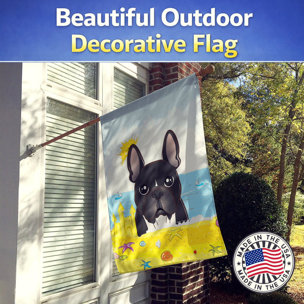 French Bulldog Summer Beach House Flag 28x40 Porch Sleeve Pole Decorative Outside Yard Banner Artwork Wall Hanging, Polyester