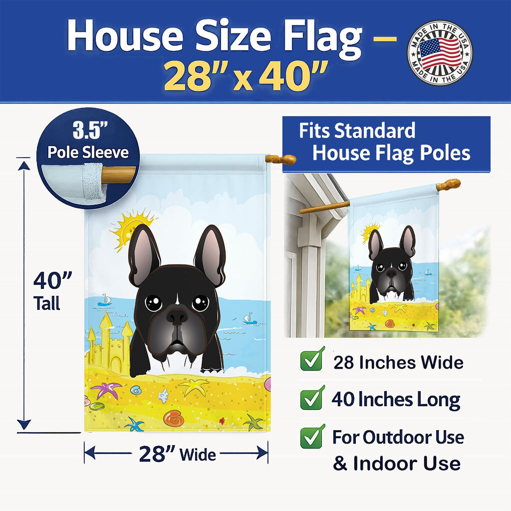 French Bulldog Summer Beach House Flag 28x40 Porch Sleeve Pole Decorative Outside Yard Banner Artwork Wall Hanging, Polyester