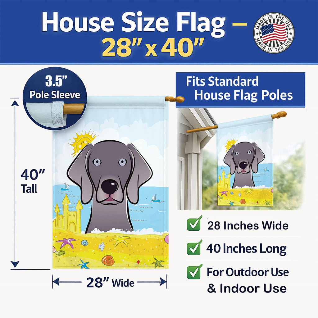 Weimaraner Summer Beach House Flag 28x40 Porch Sleeve Pole Decorative Outside Yard Banner Artwork Wall Hanging, Polyester