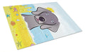 Weimaraner Summer Beach Cutting Board Tempered Glass Kitchen Cutting Surface, Heat Resistant Chopping, Non-Slip Feet, Food Prep & Serving